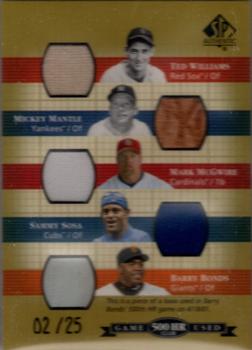 2003 SP Authentic - 500 HR Club #500HR Ted Williams / Mickey Mantle / Mark McGwire / Sammy Sosa / Barry Bonds Front