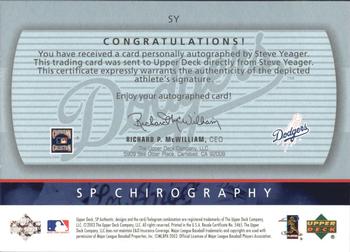 2003 SP Authentic - Chirography Dodgers Stars #SY Steve Yeager Back