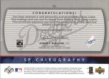 2003 SP Authentic - Chirography Dodgers Stars Silver #DL Davey Lopes Back