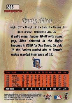 2001 Ultra #265 Dusty Allen Back