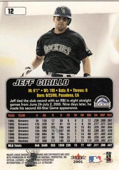 2001 Ultra #12 Jeff Cirillo Back