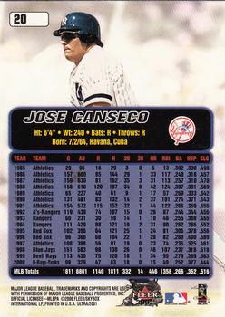 2001 Ultra #20 Jose Canseco Back