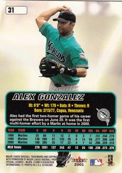 2001 Ultra #31 Alex Gonzalez Back