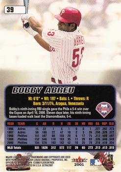 2001 Ultra #39 Bobby Abreu Back