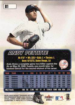 2001 Ultra #81 Andy Pettitte Back