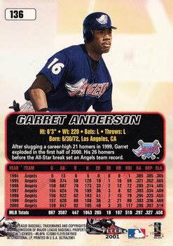 2001 Ultra #136 Garret Anderson Back