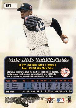2001 Ultra #151 Orlando Hernandez Back