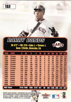 2001 Ultra #182 Barry Bonds Back