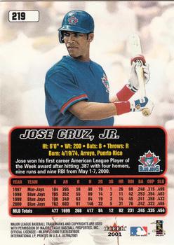 2001 Ultra #219 Jose Cruz, Jr. Back