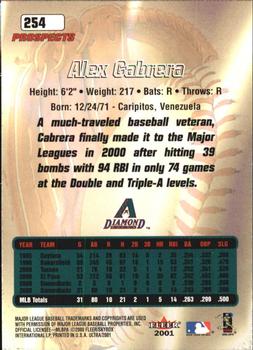2001 Ultra #254 Alex Cabrera Back