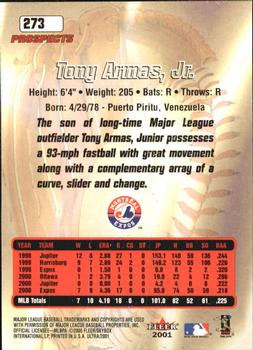 2001 Ultra #273 Tony Armas, Jr. Back