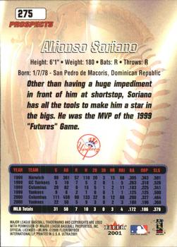 2001 Ultra #275 Alfonso Soriano Back