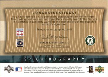 2003 SP Authentic - Chirography Hall of Famers Gold #RF Rollie Fingers Back