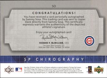 2003 SP Authentic - Chirography Silver #SO Sammy Sosa Back