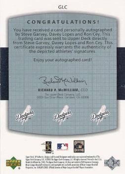 2003 SP Authentic - Chirography Triples #GLC Steve Garvey / Davey Lopes / Ron Cey Back