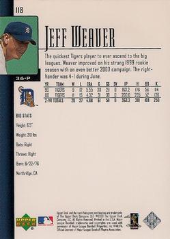 2001 Upper Deck #118 Jeff Weaver Back