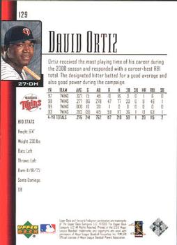 2001 Upper Deck #129 David Ortiz Back