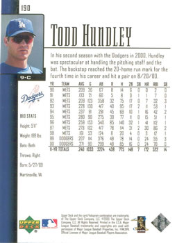 2001 Upper Deck #190 Todd Hundley Back
