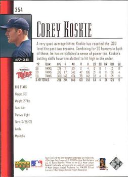 2001 Upper Deck #354 Corey Koskie Back