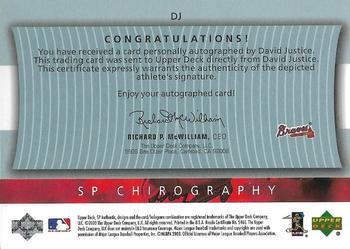 2003 SP Authentic - Chirography World Series Heroes #DJ David Justice Back