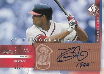 2003 SP Authentic - Chirography World Series Heroes Bronze #DJ David Justice Front