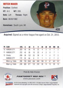 2013 Choice Pawtucket Red Sox #20 Mitch Maier Back