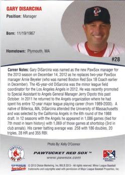 2013 Choice Pawtucket Red Sox #28 Gary DiSarcina Back