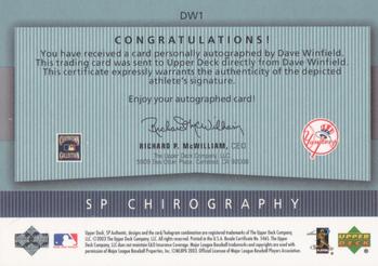 2003 SP Authentic - Chirography Yankees Stars #DW1 Dave Winfield Back