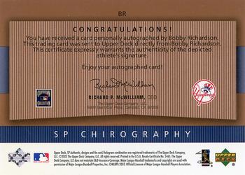2003 SP Authentic - Chirography Yankees Stars Bronze #BR Bobby Richardson Back