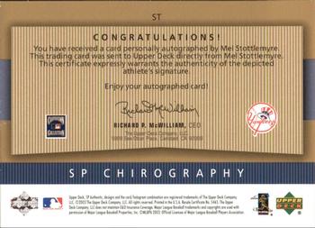 2003 SP Authentic - Chirography Yankees Stars Gold #ST Mel Stottlemyre Back