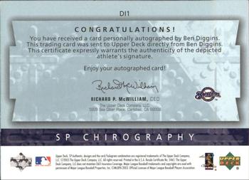 2003 SP Authentic - Chirography Young Stars #DI1 Ben Diggins Back
