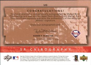 2003 SP Authentic - Chirography Young Stars Bronze #MB Marlon Byrd Back