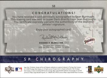 2003 SP Authentic - Chirography Young Stars Silver #SB Sean Burroughs Back
