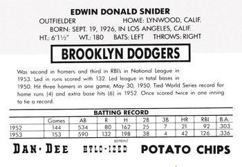 1954 Dan-Dee Potato Chips (Reprint) #NNO Duke Snider Back