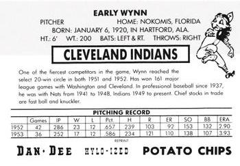1954 Dan-Dee Potato Chips (Reprint) #NNO Early Wynn Back