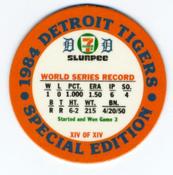 1985 7-Eleven Detroit Tigers Special Edition Coins #XIV Milt Wilcox Back