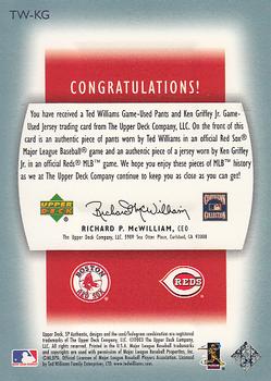 2003 SP Authentic - Splendid Swatches Pairs #TW-KG Ted Williams / Ken Griffey Jr. Back