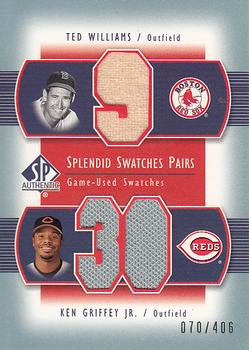 2003 SP Authentic - Splendid Swatches Pairs #TW-KG Ted Williams / Ken Griffey Jr. Front