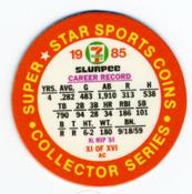 1985 7-Eleven Super Star Sports Coins: Great Lakes Region #XI AC Ryne Sandberg Back
