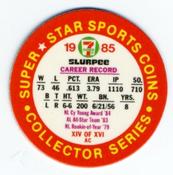 1985 7-Eleven Super Star Sports Coins: Great Lakes Region #XIV AC Rick Sutcliffe Back