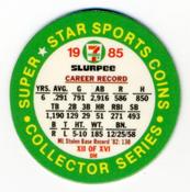 1985 7-Eleven Super Star Sports Coins: West Region #XII DH Rickey Henderson Back