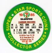 1985 7-Eleven Super Star Sports Coins: West Region #XVI DH Fernando Valenzuela Back