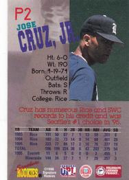 1996 Signature Rookies Old Judge - Peak Picks #P2 Jose Cruz Jr. Back