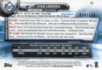2017 Bowman - Blue #37 Evan Longoria Back