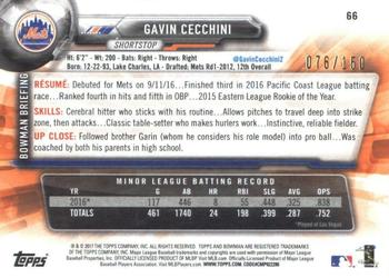 2017 Bowman - Blue #66 Gavin Cecchini Back