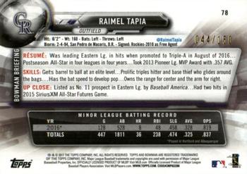 2017 Bowman - Blue #78 Raimel Tapia Back