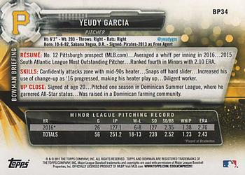 2017 Bowman - Prospects #BP34 Yeudy Garcia Back