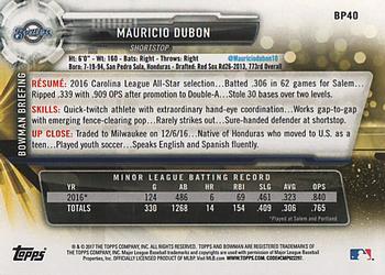 2017 Bowman - Prospects #BP40 Mauricio Dubon Back