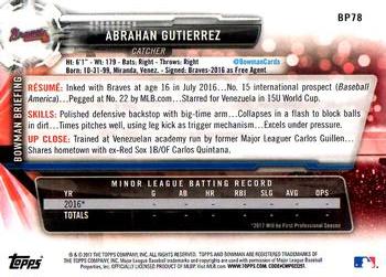 2017 Bowman - Prospects #BP78 Abrahan Gutierrez Back