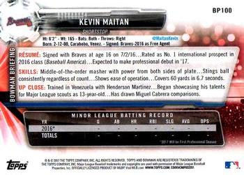 2017 Bowman - Prospects #BP100 Kevin Maitan Back